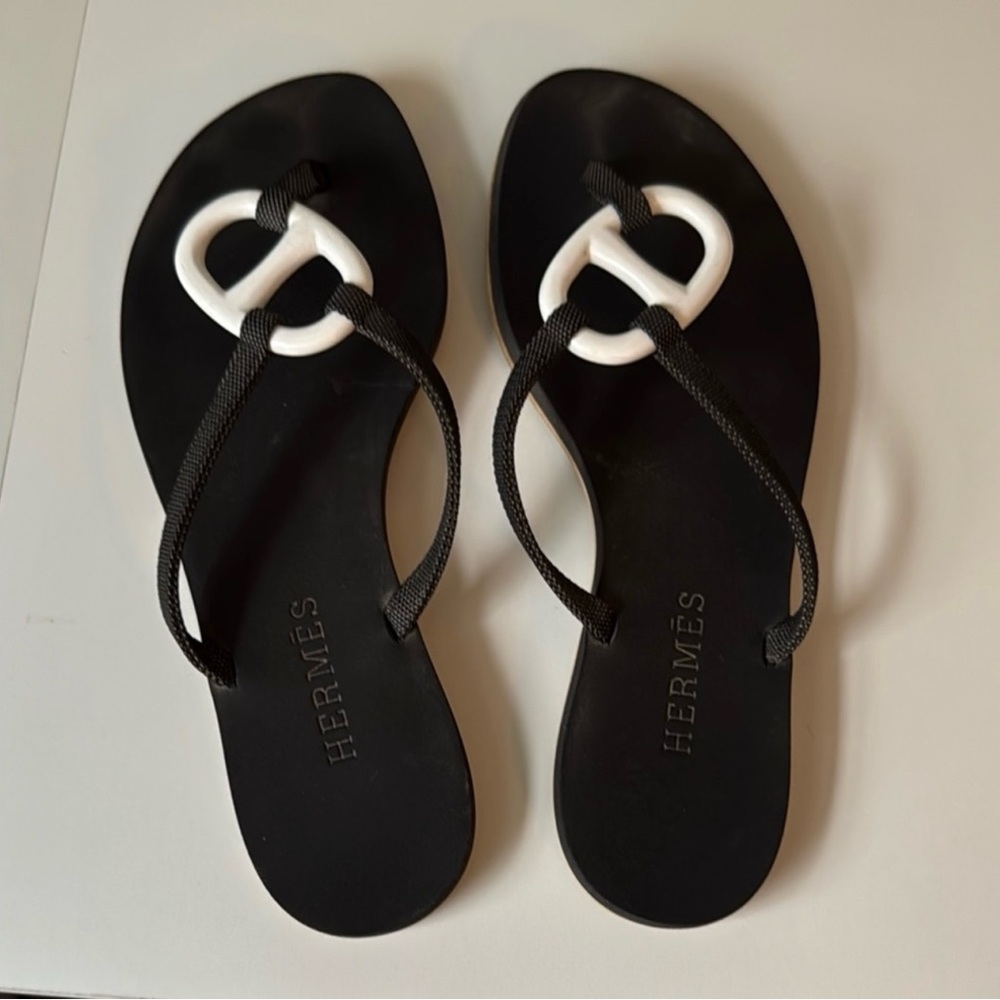 Hermes Black and White Karla Nera Sandals